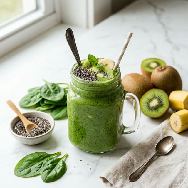 Batido Verde Detox: 5 Ingredientes y 250 kcal con Espinacas y Kiwi