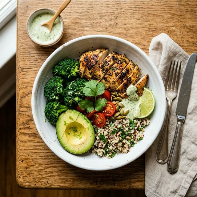 Bowl Proteico de Pollo y Quinoa: Receta Fácil (450 kcal)