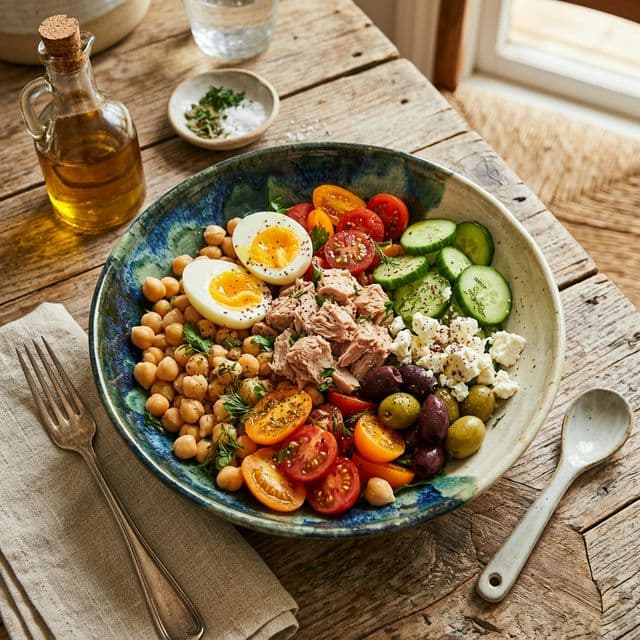 Ensalada Proteica Mediterránea: 35g de Proteína en 15 Minutos