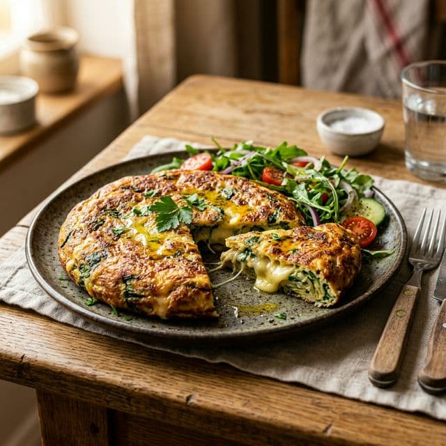 Tortilla de Espinacas y Queso Fresco: 250 kcal y 22g de Proteína